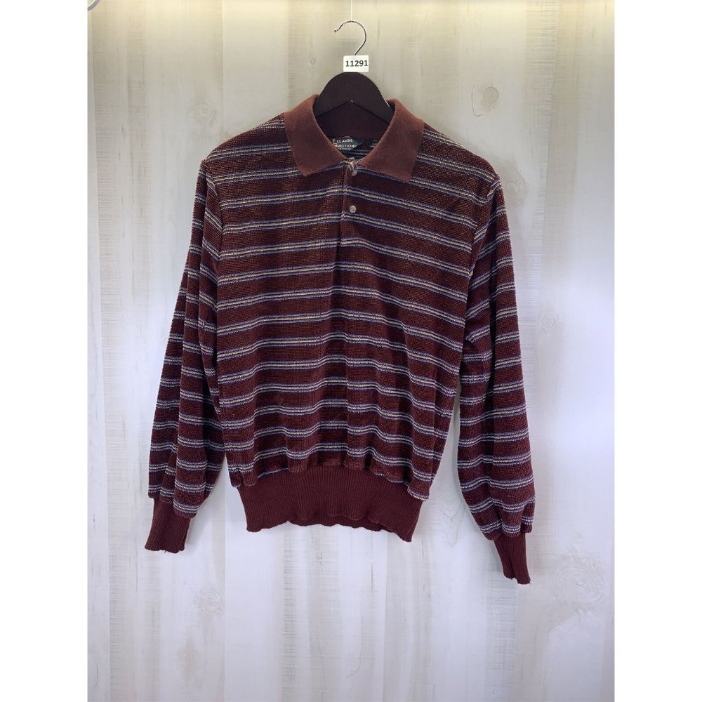 Vintage 70s-80s Classic Directions Maroon Stripe Waffle Knit Mens Shirt-11291